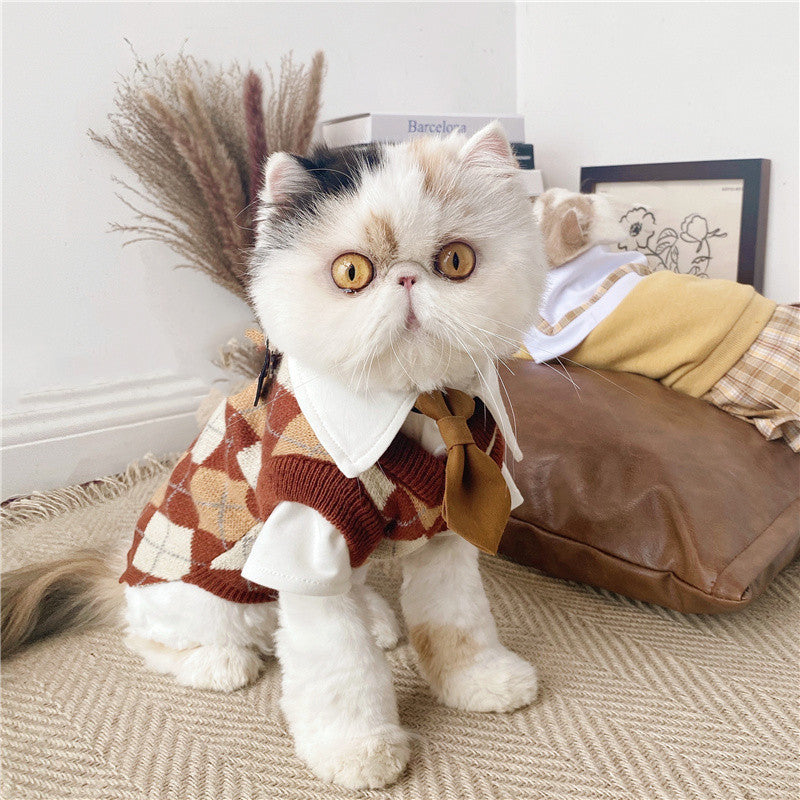 Pet Dress British Plaid Sweater Spring