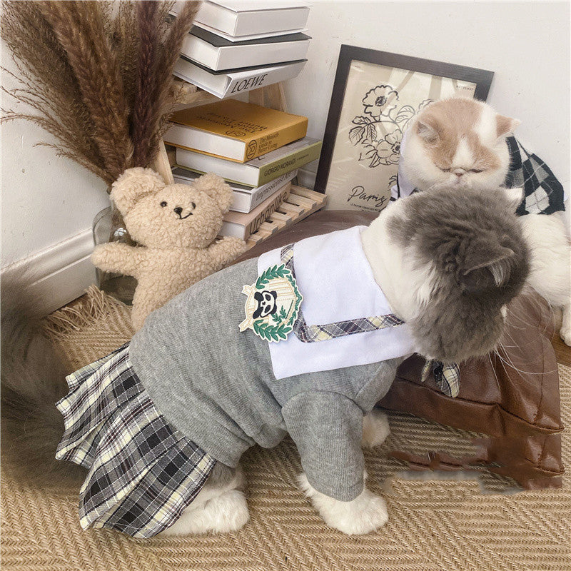 Pet Dress British Plaid Sweater Spring