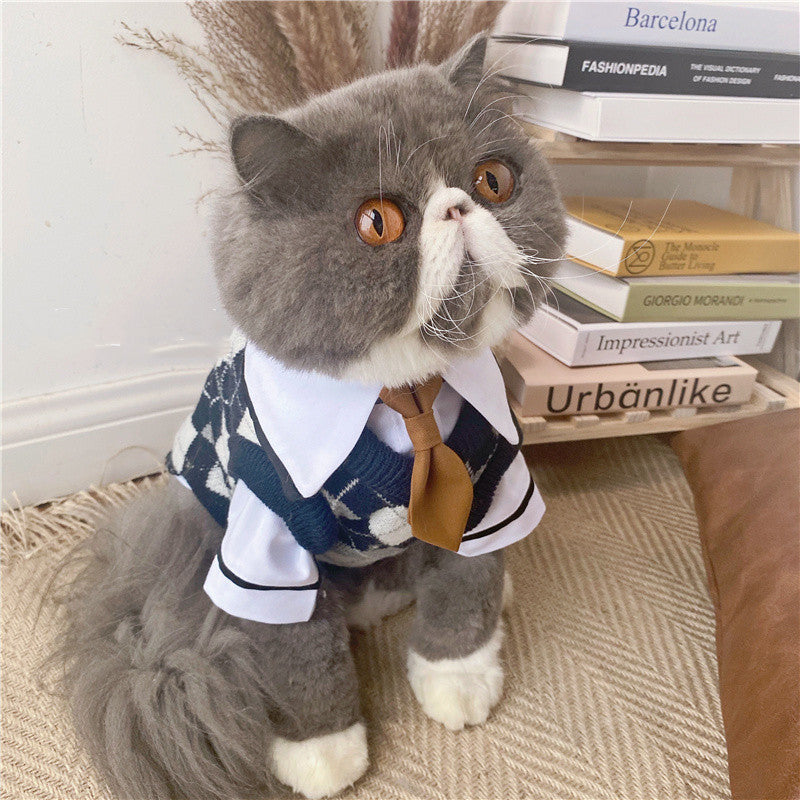 Pet Dress British Plaid Sweater Spring